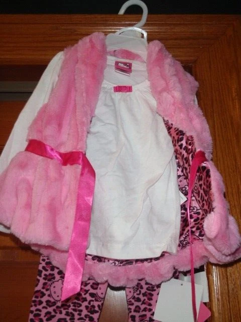 Bebé Niño Niñas 3 Piezas Fabuloso Hello Kitty Chaleco, Camiseta y Leggings de Piel Sintética Talla 2T Foto 2 de 4