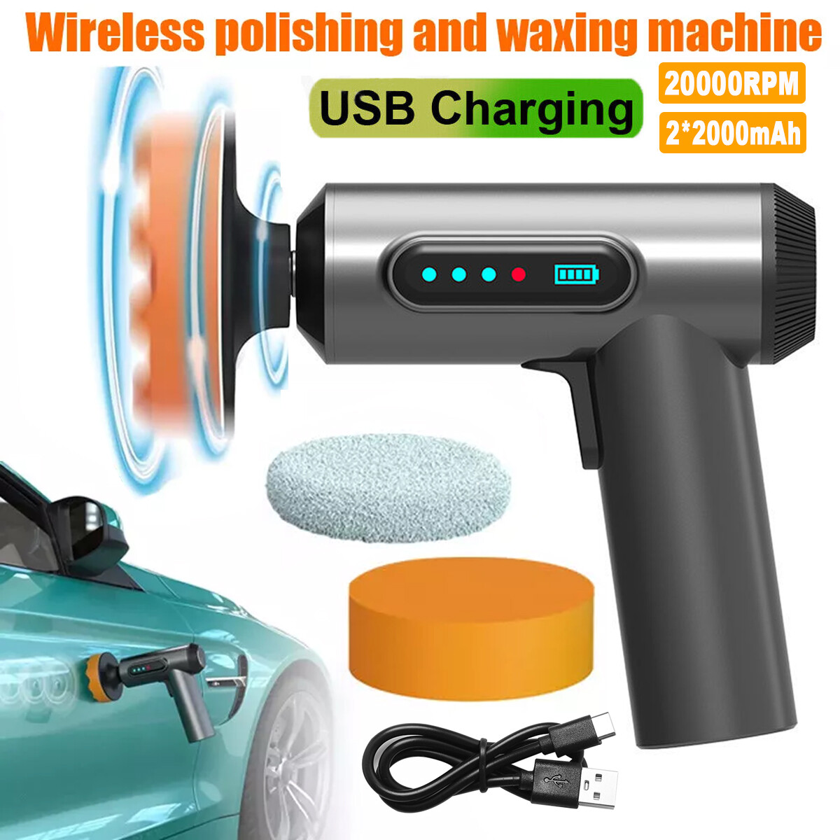 Electric Cordless Car Waxing Polishing Machine Wireless Buffer Polisher Wax Pads