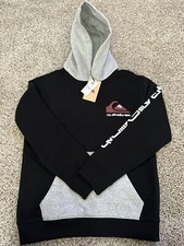 Quiksilver Youths Boys Gray Black Omni Logo Pull Over Hoodie Size Medium 12 