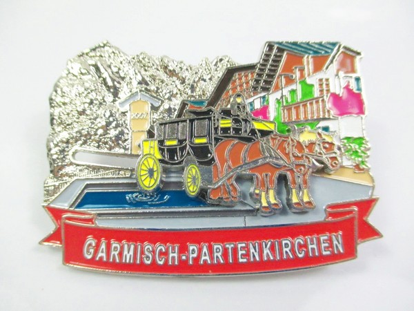 Garmisch Partenkirchen Metall Magnet Souvenir Mit Pferdegespann Schieber-image