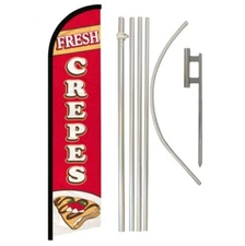 Fresh Crepes Red Advertising Windless Banner Flag & Flag Pole Kit & Ground Spike