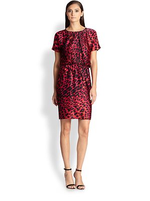 Robe Imprimée Léopard St. John Collection - Taille 10, Couleur Framboise/guépard, En Soie/élasthanne - Occasion Très Bon état