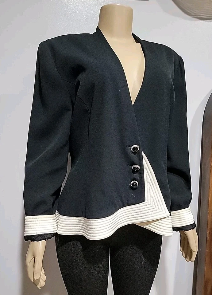 Chaqueta Daymor Couture I. Magnin DE COLECCIÓN Negra Noche Talla 12 Borde en Contraste #C Foto 2 de 4