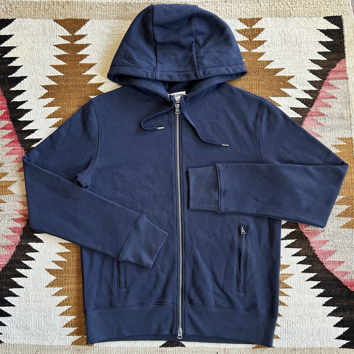 Acne Studios Cotton Full Zip Hoodie Sz S Navy