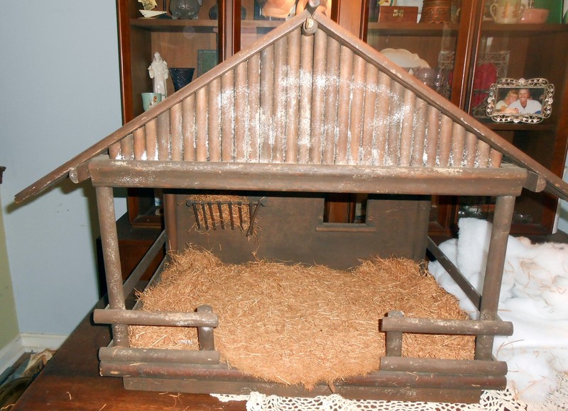 1940s 21 Pc Italy Chalkware Plaster Christmas Nativity Creche Set w/HUGE Barn NR