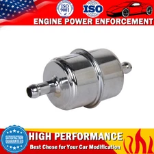 Fuel Filter 3/8" InLine Hose Chrome Canister Carbureted High Flow for Chevy GMC