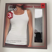 Felina Women's 3-Pack Soft Cotton Stretch Ribbed Tank, Black/White/Gray, Medium