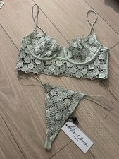 For Love And Lemons Sage Green Bra And Thong Set Size XS