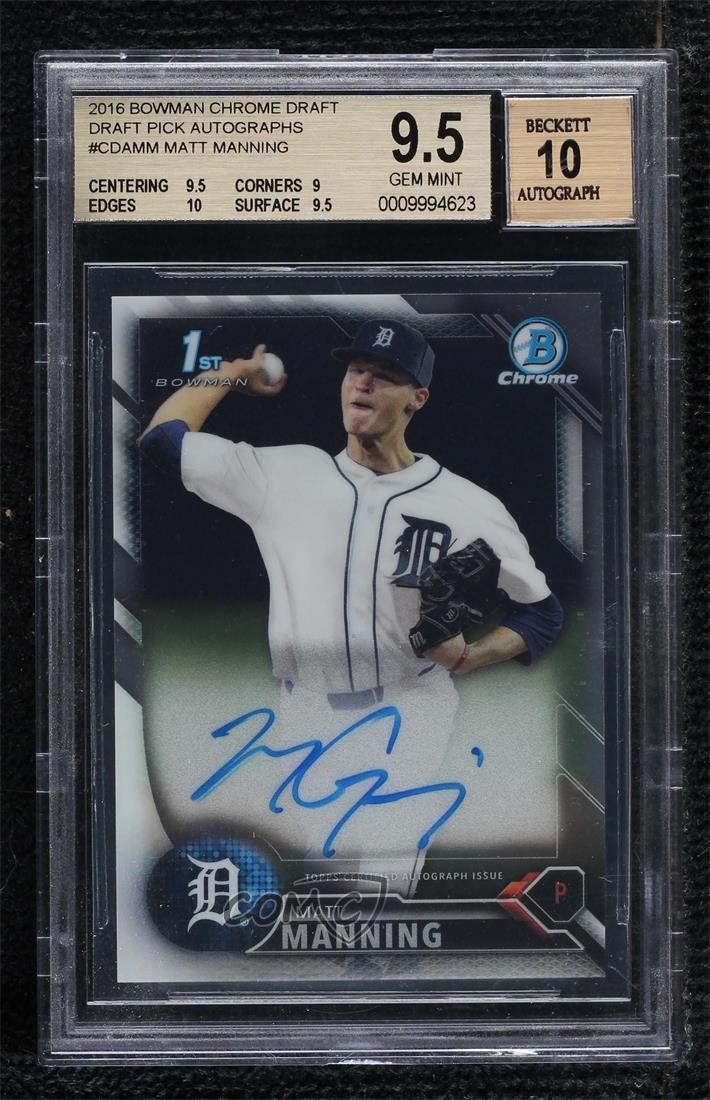 2016 Bowman Draft Chrome Pick Matt Manning #CDA-MM BGS 9.5 GEM MINT Auto 11b4