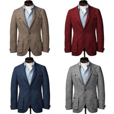 Tuta uomo calda misto lana spina di pesce blazer tasche collo rovesciato giacca cappotto