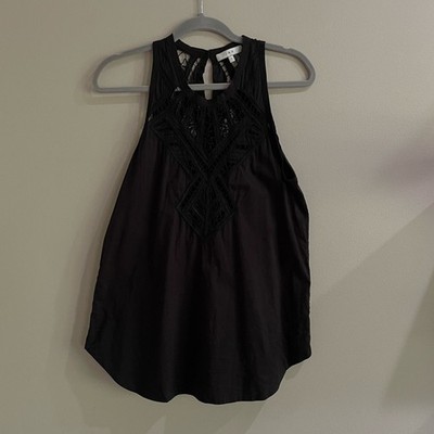 Iro Black Crotchet Detail Cotton Sleeveless Tank Top Size 1