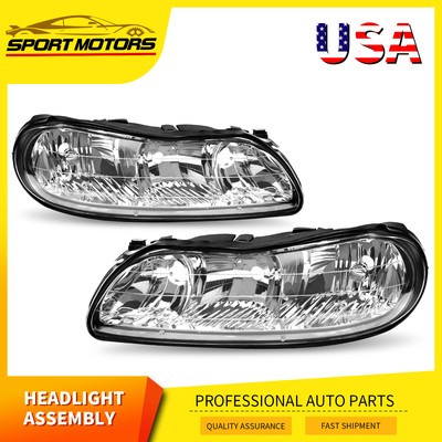 Headlights Assembly For 1997-2003 Chevy Malibu Clear Lens Headlamps Replacement