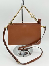 COACH Brown Women Signature Chain Crossbody #78801 Small Calf Leather Purse
