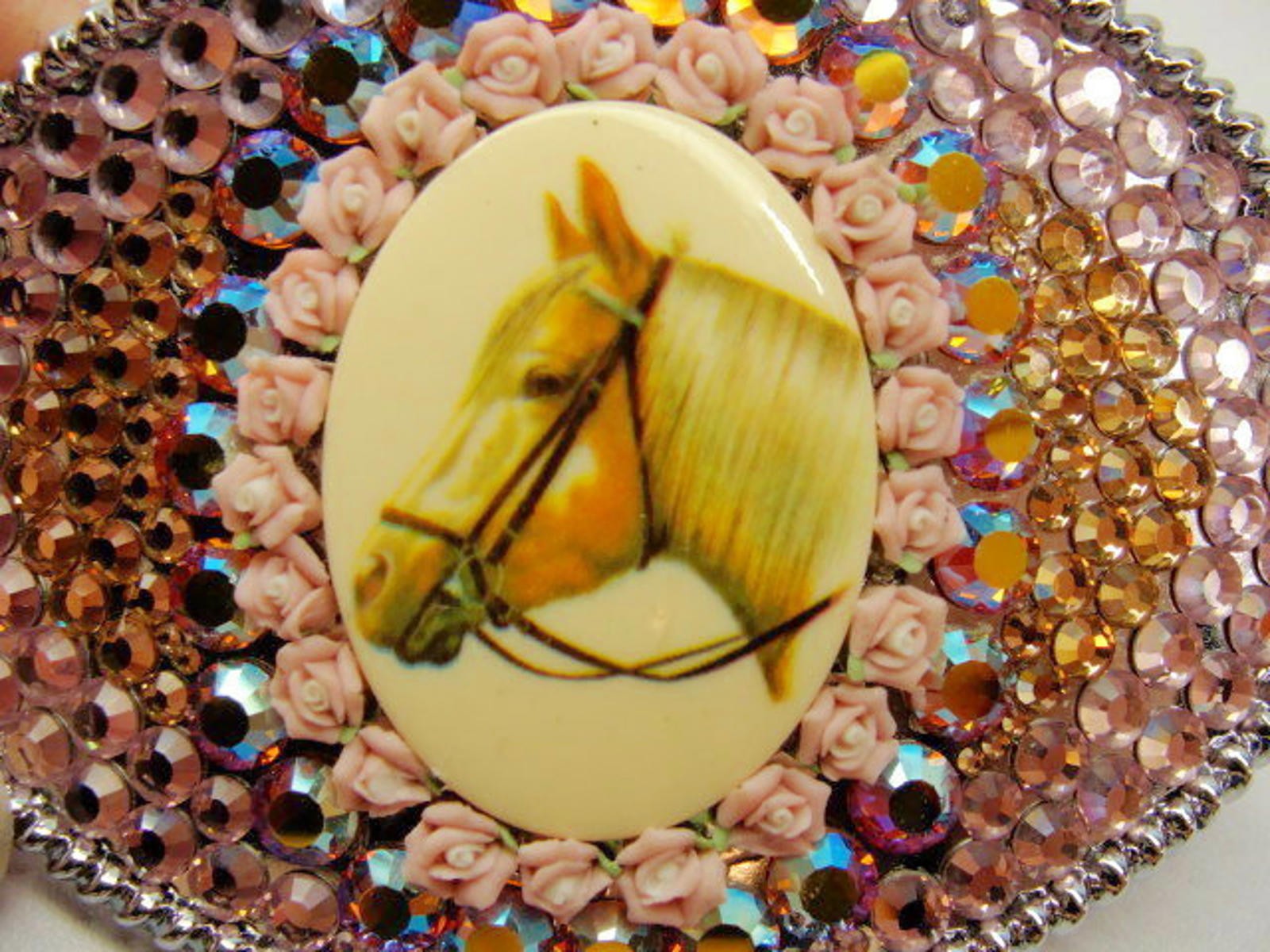 Palomino Horse Belt Buckle Rhinestone Paved Western Cowboy Cowgirl Rodeo USA