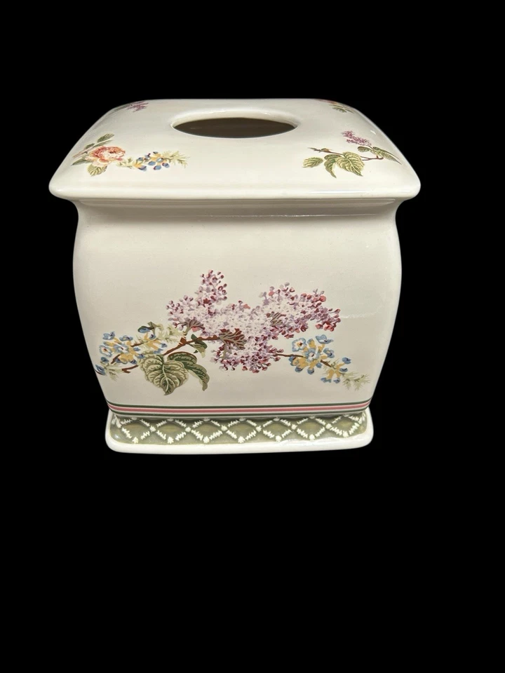 Cubierta de caja de pañuelos de cerámica floral vintage Waverly Brianna Cottagecore Granny Foto 4 de 4