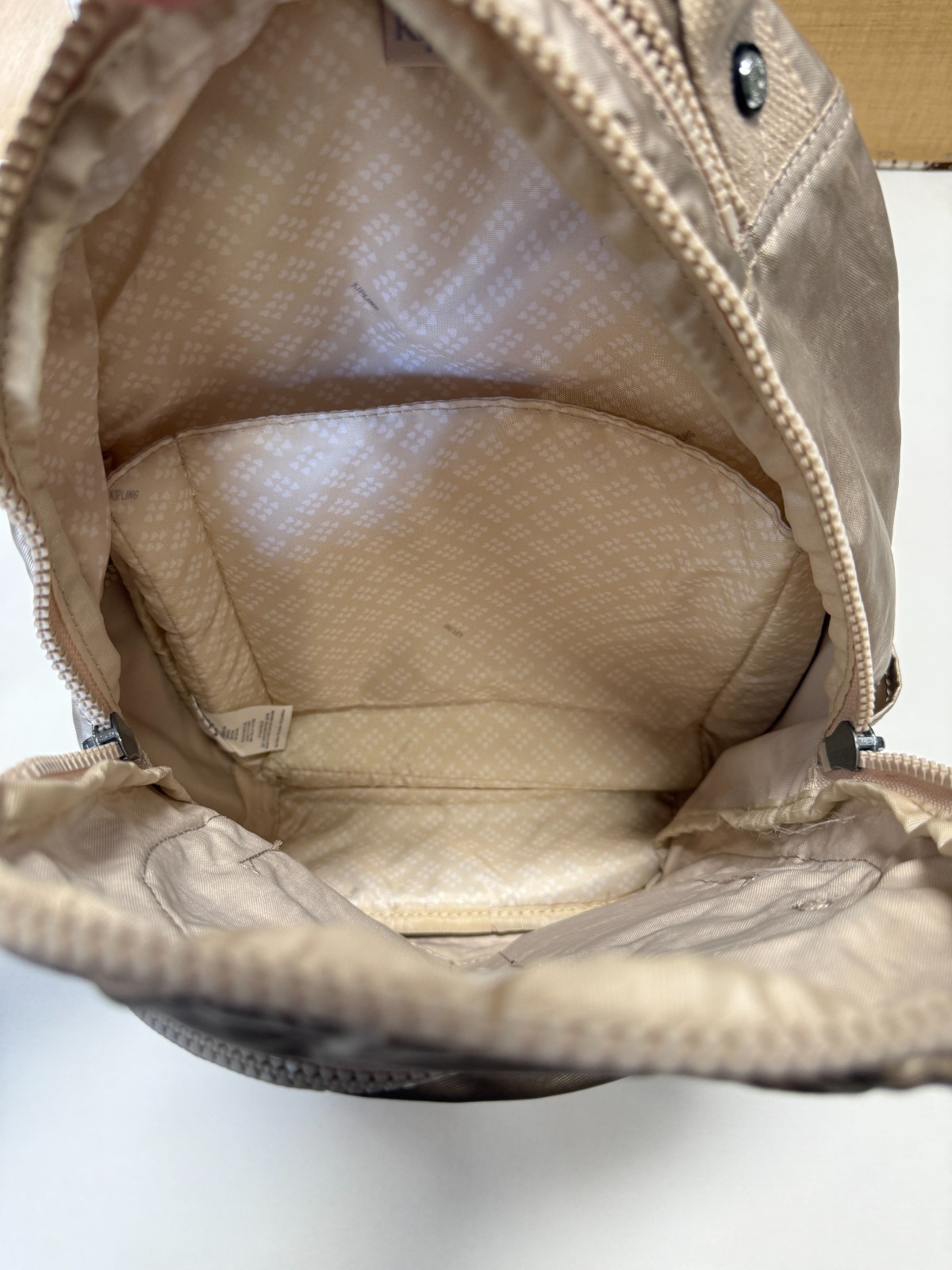 Kipling Metallic Beige Mini Backpack Zippered Poc… - image 10