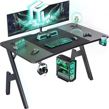 47/55 inch Gaming Desk with Headphone Hook  Cup Holder, Computer Desk, Black