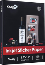 Koala Printable Glossy Sticker Paper for Inkjet Printer, White, 8.5X11 Inch Self