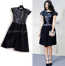 $6.4K CHANEL 14A Black Wool Leather Tweed Dress Karl Lagerfeld 38 US6