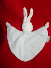 Doudou Plat Bout'chou Lapin Blanc Bleu 2 Noeuds
