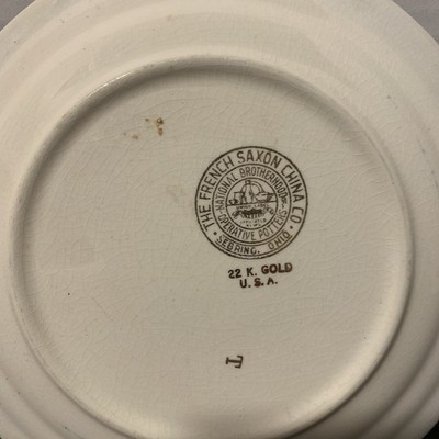 French Saxon China 22k Gold Floral Royal Blue Trim Plate Saucer