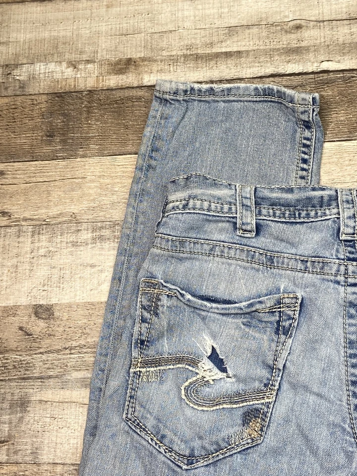 Silver Jeans Eddie Jeans Mens 32x32* Blue Stretch Distressed Light Wash Cowboy - Image 2 of 4