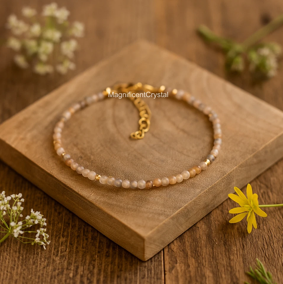 2mm Sunstone Bracelet Minimalist Golden Bead Jewelry Healing Women Reiki Gifts - Image 3 of 4