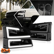 For 03-07 Chevy Silverado/Avalanche LED DRL Bumper Headlight/Lamp Black/Smoked