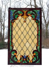 20" x 34" Tiffany Style stained glass window panel Jeweled glass panel, HF43