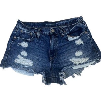 Aeropostale Booty Shorts Womens 4 Blue Distressed Denim Frayed On Trend