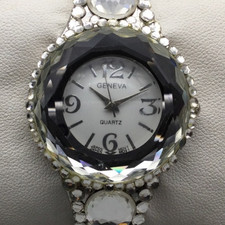 Geneva Watch Womens 33mm Silver Tone Crystals...