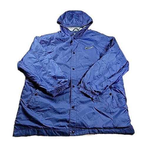Vintage 90s Nike Windbreaker Jacket Full Zip Swoosh Navy Blue Hooded Large - Picture 3 of 14