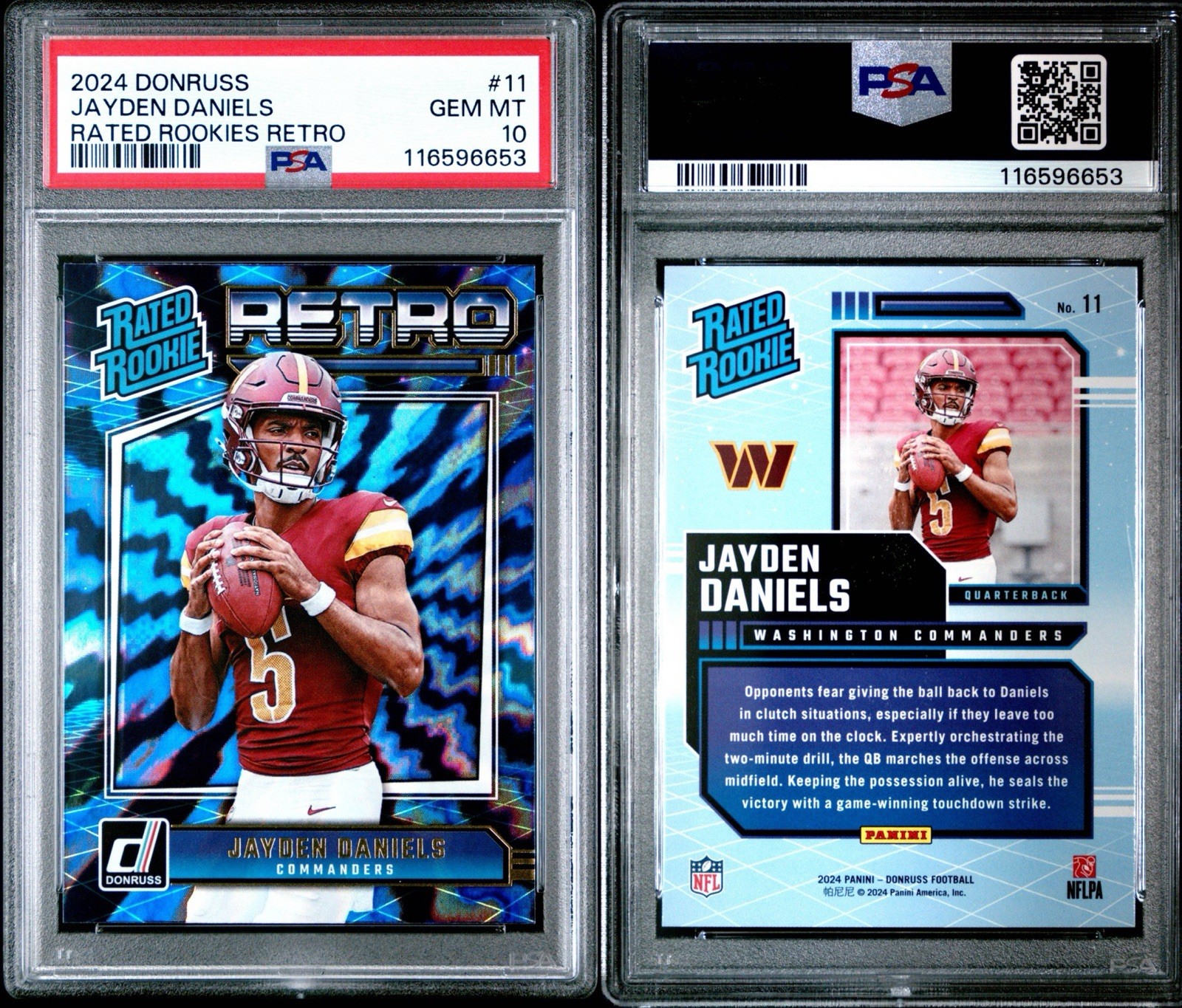 2024 Panini Donruss - Rated Rookie Retro Jayden Daniels #11 (RC) PSA 10 view 3