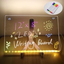 LED Note Board with Colors, Acrylic Dry Erase Board with Light and Stand, Glo...