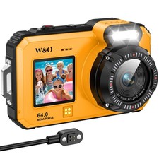 W O 64MP Underwater Camera with 32G Card, 17FT Camera Rugged Dustproof