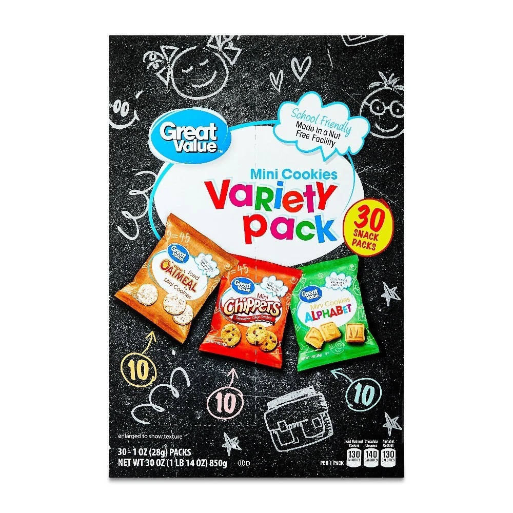 Mini Alphabet Cookies, Chippers & Oatmeal Variety Pack, 1 oz, 30 Snack Packs
