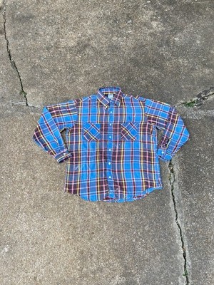 70s 80s Blue, Yellow And Red Big Mac Large Tall Button Up Flannel