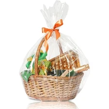 Clear Cellophane Wrap Gift Bags 10 PCS 18x30 Inches with Ties for Gift Baskets