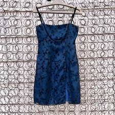 Y2K Zum Zum Niki Livas navy blue black velvet Oriental floral mini dress Sz 3/4