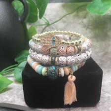 4 PC Handmade Bohemian Beaded Stackable 6.50" Plus Stretch Bracelet Set A785
