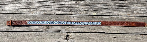 Leather Beaded Belt with WW Initials Hand Tooled Custom Beadwork Western New - Picture 3 of 5