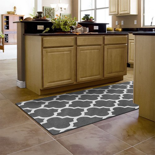 SKID-RESISTANT CARPET RUNNER hall area rug MOROCCAN TRELLIS LATTICE Misty Gray - Bild 4 von 5