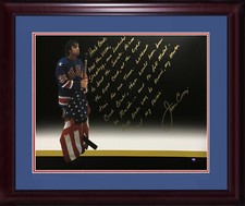 Jim Craig Signed 16x20 Framed Story Photo Herb Brooks 1980 Usa Gold Gold Steiner