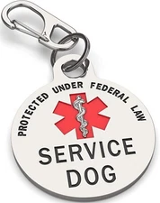 LRG Service Dog Tag Double Sided Federal Protection w/ Red Medical Alert Symbol