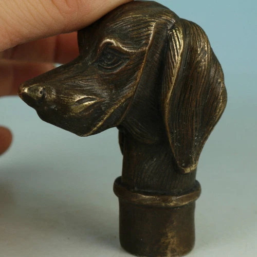 Victorian Antique Walking Stick handle with Bronze Dog Head Walking Stick handle - Picture 1 of 5