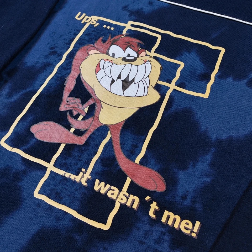 Chemise vintage Looney Tunes TAZ adulte petit pull bleu tie-dye 2001 y2k L/S - Photo 4/4