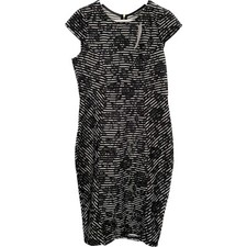 Warehouse Black Bonded Lace Stripe Bodycon Dress - Size 14 New with Tags