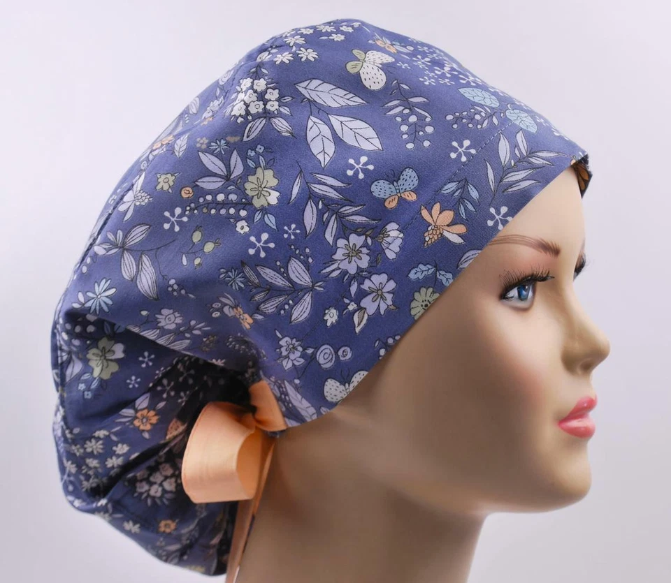 Scrub hats, nurse scrub cap, womens surgical hat, floral ponytail scrub cap - Image 3 of 3