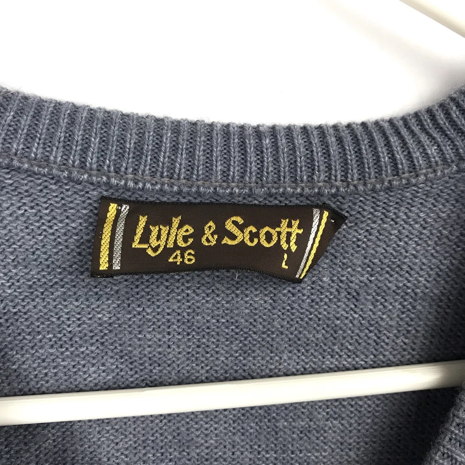 VTG LYLE & SCOTT Men Jumper Pullover Sweater Size L 46 Orlan Acrylic Blue V Neck - Image 4 of 4