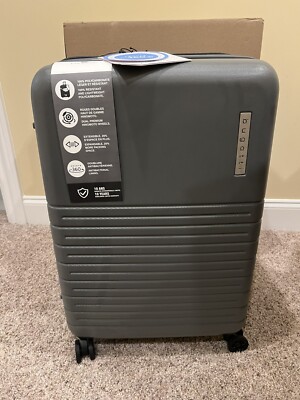 BUGATTI 24  Gray Striped Hardside Lightweight Expandable Carry-on Spinner New!